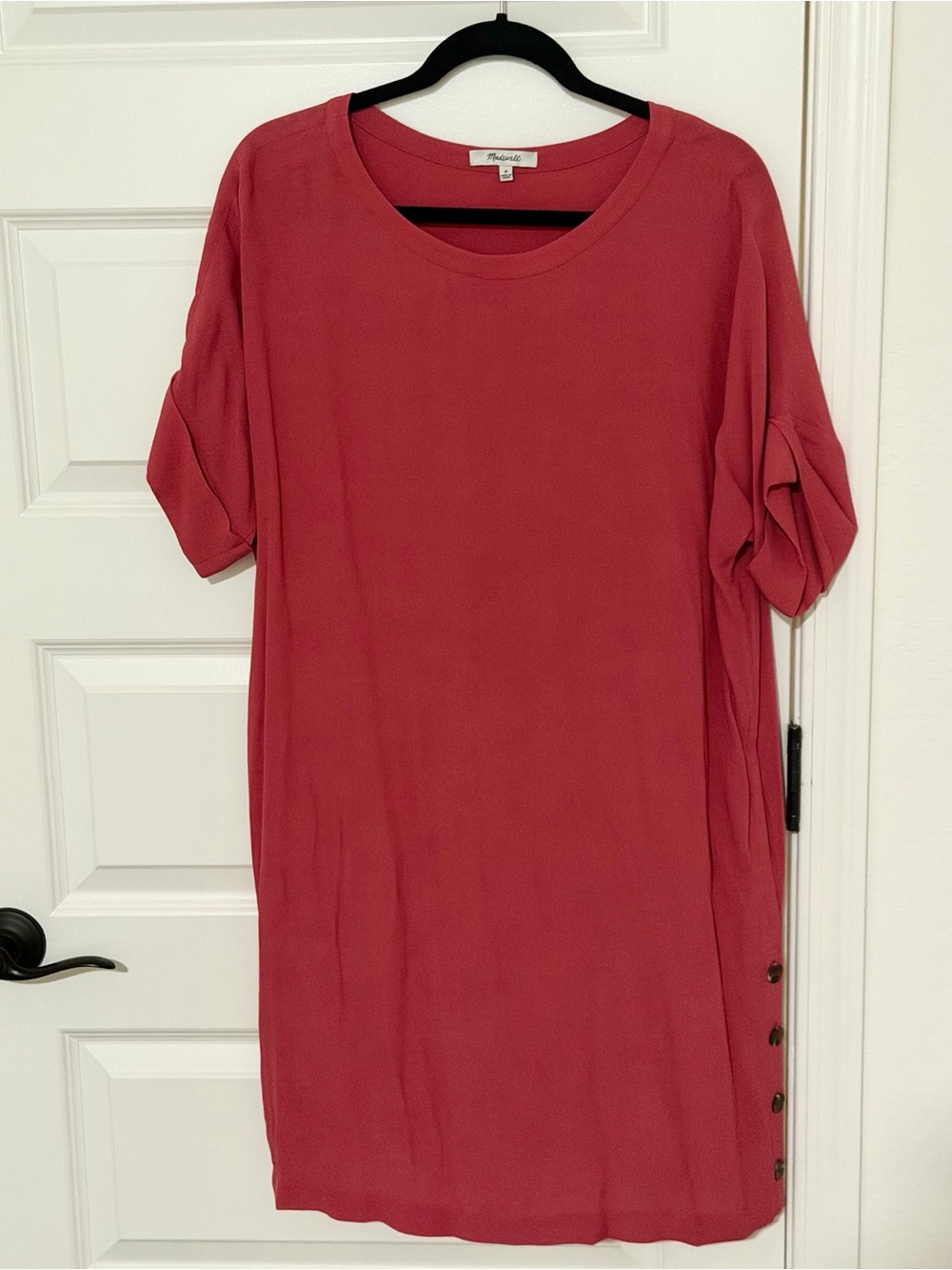 Madewell Coral Pink Short Sleeve Shift Dress